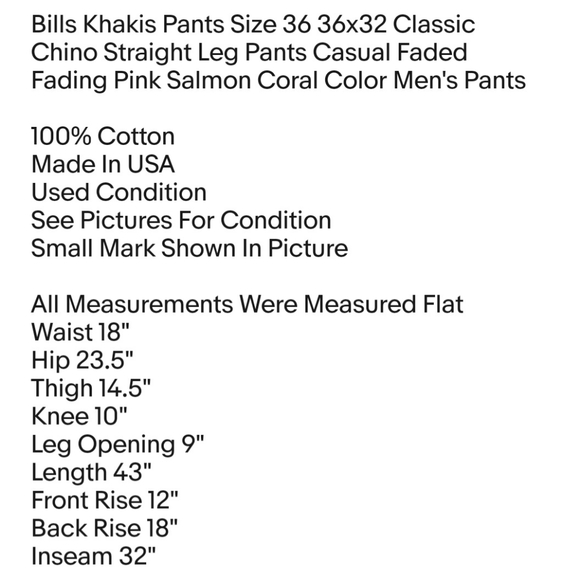 Bills Khakis Pants Size 36 36x32 Classic Chino Straight Leg Pants Casual Faded - Picture 9 of 9